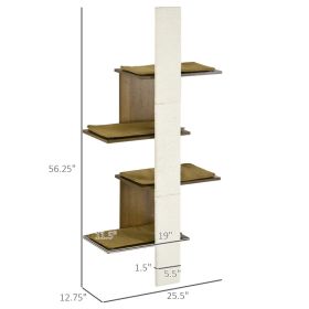 PawHut Wall-Mounted Cat Tree, 4-Layer Cat Wall Shelves Furniture With Scratching Board, Kitten Activity Center With Cushions, Natural (Option: Natural Beige)